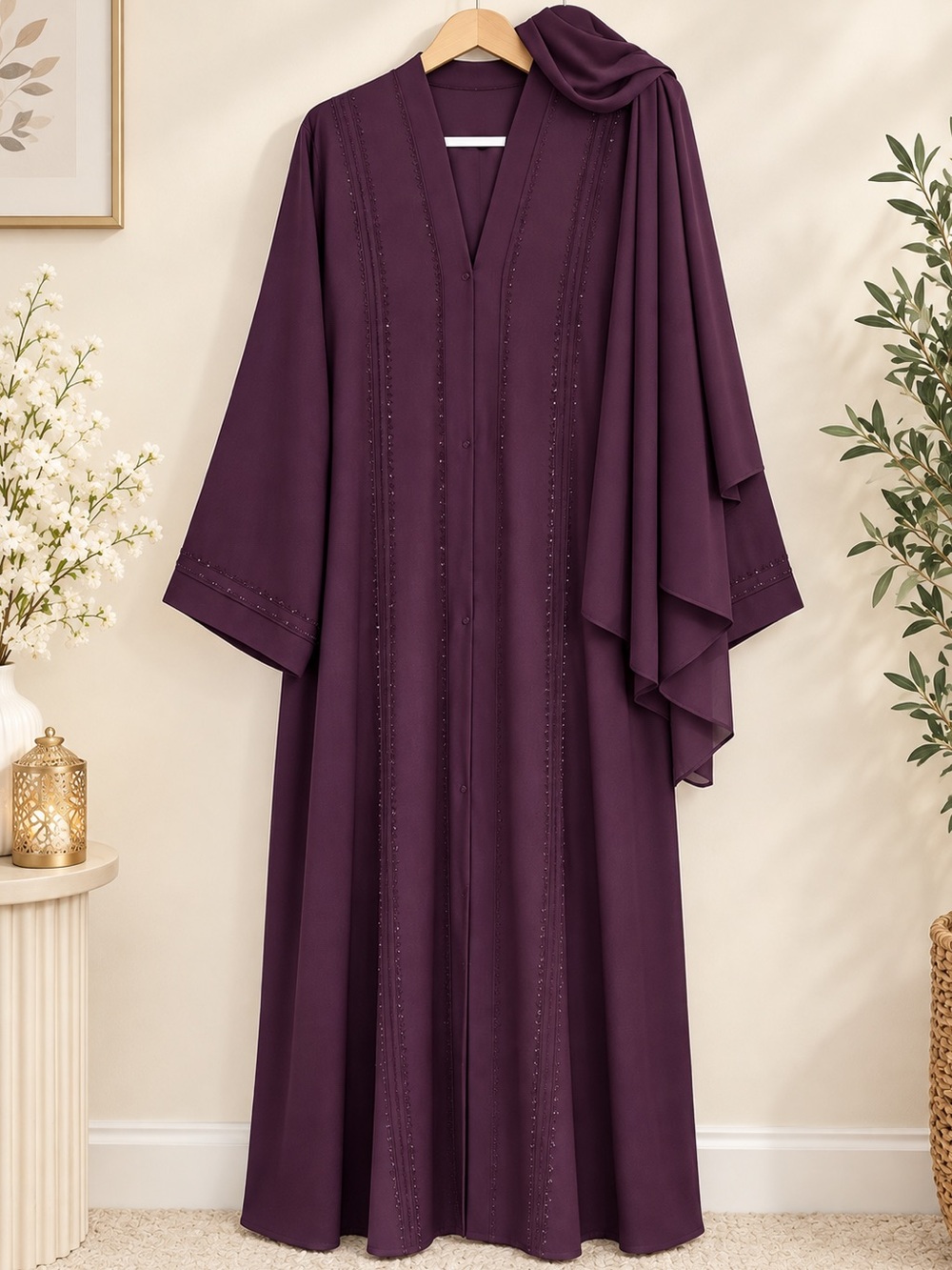 New Women’s Plum Abaya with Matching Hijab | Modest Islamic Dress